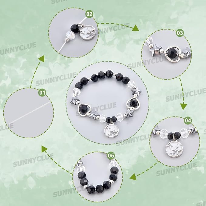 SUNNYCLUE 1 Box DIY 6 Sets Halloween Bracelets Kits Moon Star Charms Alloy Gothic Tibetan Style Black Red White Heart Stars Moon Charms for Jewelry Making Kits Women Festival Christmas Supplies DIY