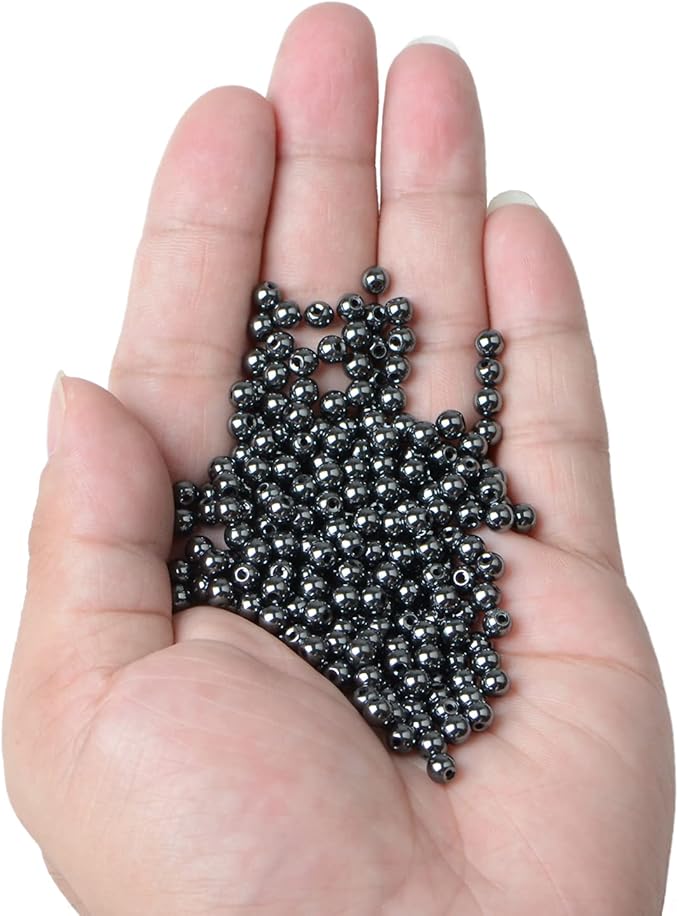 bymitel 4mm natural hematite metallic round beads gemstones genuine with 210pcs diy jewelry making unisex (4mm 210pcs, hematite)