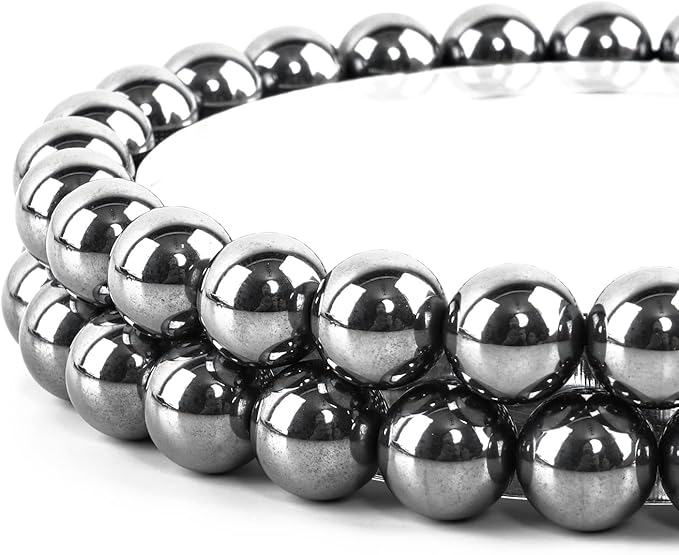 8mm Terahertz Round Bead - 45PCS Bulk Gemstone Beads for Jewelry Making, DIY Bracelets, Necklaces - Includes Crystal Stretch Cord - Stone Beads for Crafting Gifts