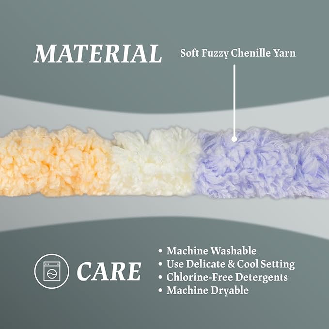 Super Soft Chunky Chenille Yarn – 8 Skeins × 8 oz (25 Yards Each) Jumbo Bulky Yarn for Crochet & Hand Knitting Blankets, Sweaters, Cushions, DIY Projects (Pastel Rainbow)