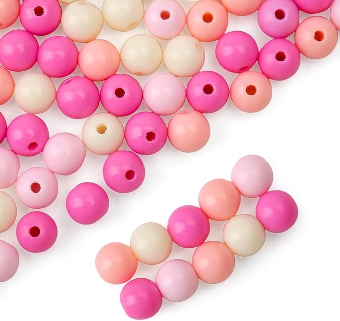 1000pcs 6mm mixed color acrylic round beads, assorted plastic gumball bubble gum beads with hole pastel loose beads bulk for jewelry diy making crafting supplies (pink series)
