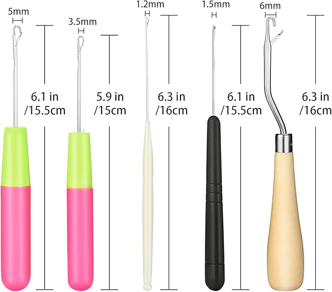 WILLBOND 13 Pcs Dreadlocks Crochet Tool Set Includes 5 Loc Crochet Needles Latch Hook, 3 Dreadlocks Hook and 5 Locking Hair Different Size Extensions Tool for Sisterlocks, Easyloc Hair