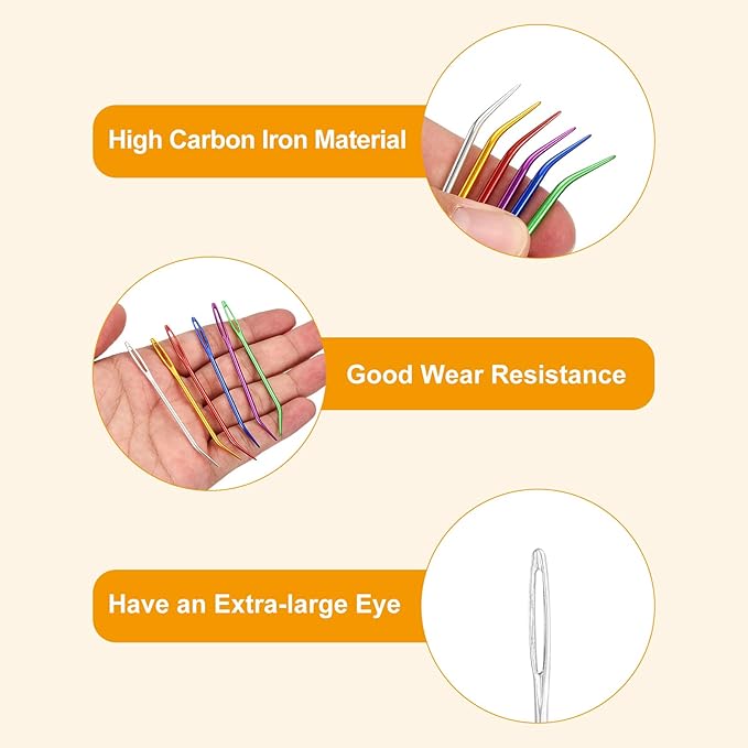 uxcell 8 Pcs Yarn Needle Kit, 3.15 Inch Tapestry Needles Bent High Carbon Iron Large Eye Sewing Darning Needles Hand Sewing Needles with Storage for Hand Sewing Art Crafts, Silver Tone