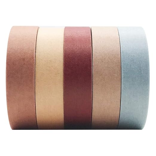 EnYan Solid Color Washi Tapes Set, 5 Rolls Basic Collection Decoration 10mm Wide Japanese Masking Decorative Tapes for Bullet Journal Planners DIY Crafts Arts Scrapbooking Adhesive