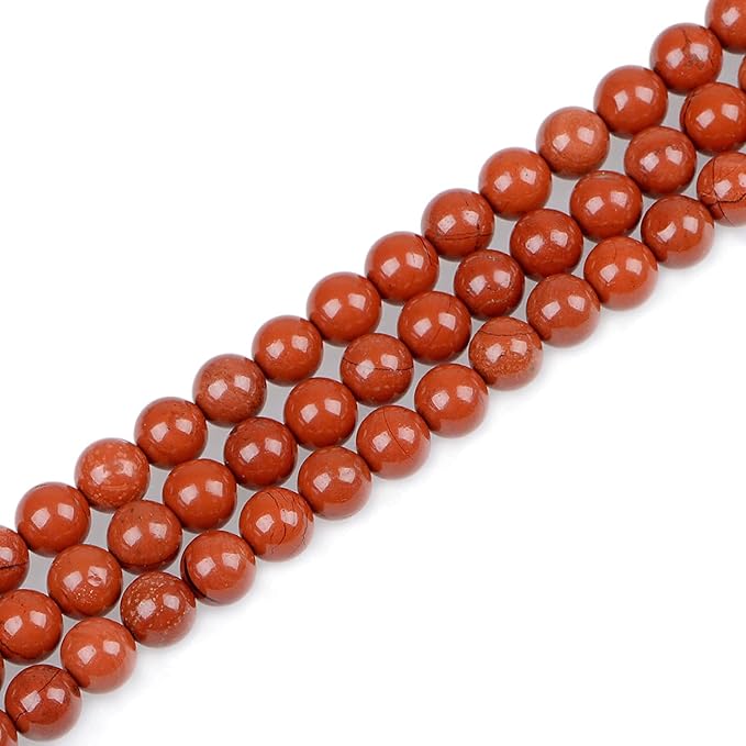bymitel 140pcs natural crystal beads stone gemstone round energy healing loose beads with stretch cord for jewelry making bracelets anklets (red jasper, 8mm 140pcs)