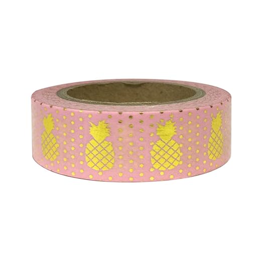 Wrapables Colorful Washi Masking Tape, Golden Pineapple Pink