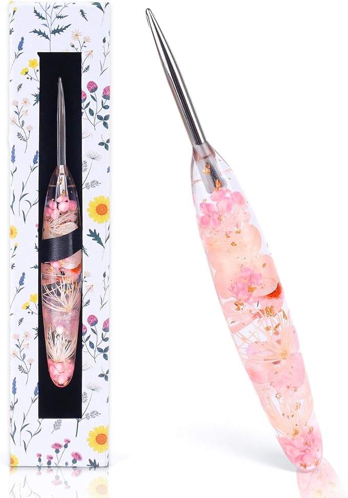 Reessy 4.5mm Crochet Hook with Floral Resin Handle – Ergonomic Grip & Hand-Polished Stainless Steel Tip – Smooth Glide Crochet Hook for Beginners, Arthritic Hands & Gifts (7-4.5mm)
