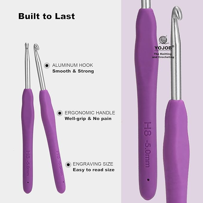 YOJOB 14 Sizes Crochet Hooks Set, 2.25mm - 10mm, Ergonomic Crochet Hook Set for Arthritis and Beginners, with Crochet Case and Accessories