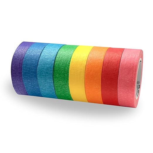 Colored Masking Tape 8 Rolls 0.7 Inch x 13 Yard Kids DIY Craft Set, Colored Tape for Classroom & Party Decorations Art Projects, Labeling or Coding, Assorted Color Coded and Home Painting