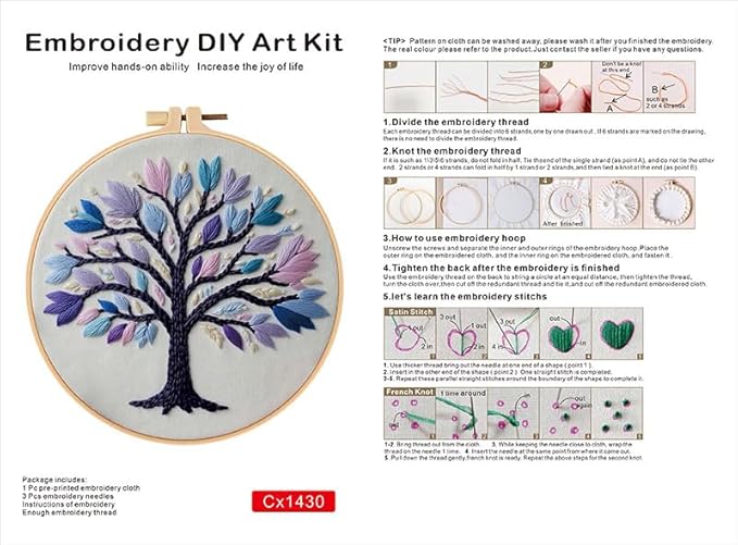Haootadiy Beginner Embroidery Kit for Adults, Easy Cross Stitch Kit for Beginners and Adults, Full Embroidery Hoop Kit with Needles and Thread Included (Pattern 13)