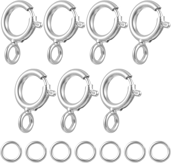 7 Sets 925 Sterling Silver Necklace Clasps and Closures 5mm Spring Ring Clasp Jewelry Clasps with Closed Jump Rings 4mm for Bracelet Necklace Extender Connectors for Jewelry Making Repair