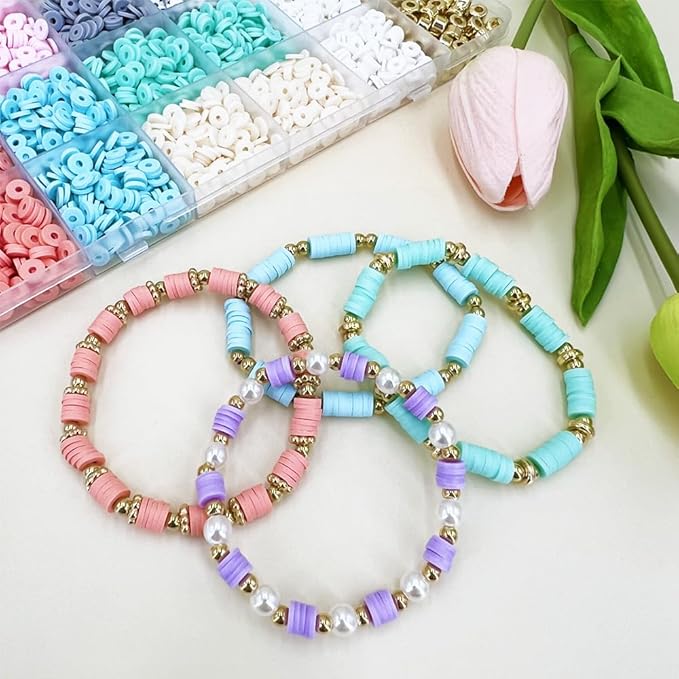 MIIIM Pastel Clay Beads Kit for Bracelets Making, Heishi Beads, Clay Charms and Gold Spacer for Jewelry Making, Friendship Bracelet Kit for Crafts, Concert, Raves, Gifts