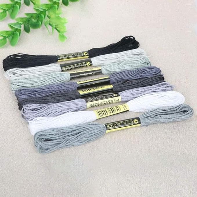 8Pcs 7.5m Cotton Stitch Embroidery Thread Floss DIY Friendship Bracelets Floss Craft Sewing Skeins Grey Fashion Embroidery Floss for Arts, Crafts and Sewing