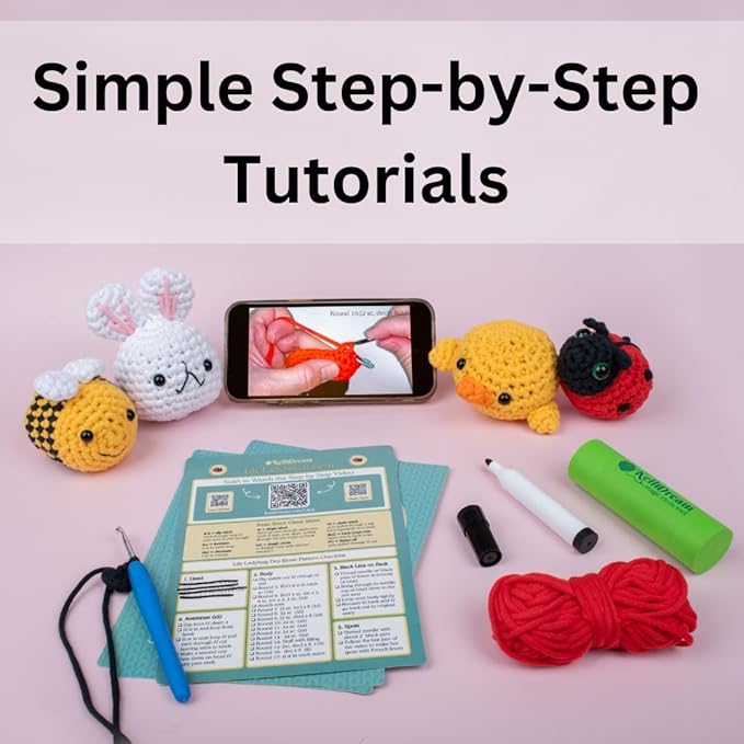 KelliDream Magic Circle Tool Inclusive Learn to Crochet Kit for Beginners; Step-by-Step Video Tutorials; All Supplies to Make Cute Amigurumi (Sunny Creatures)