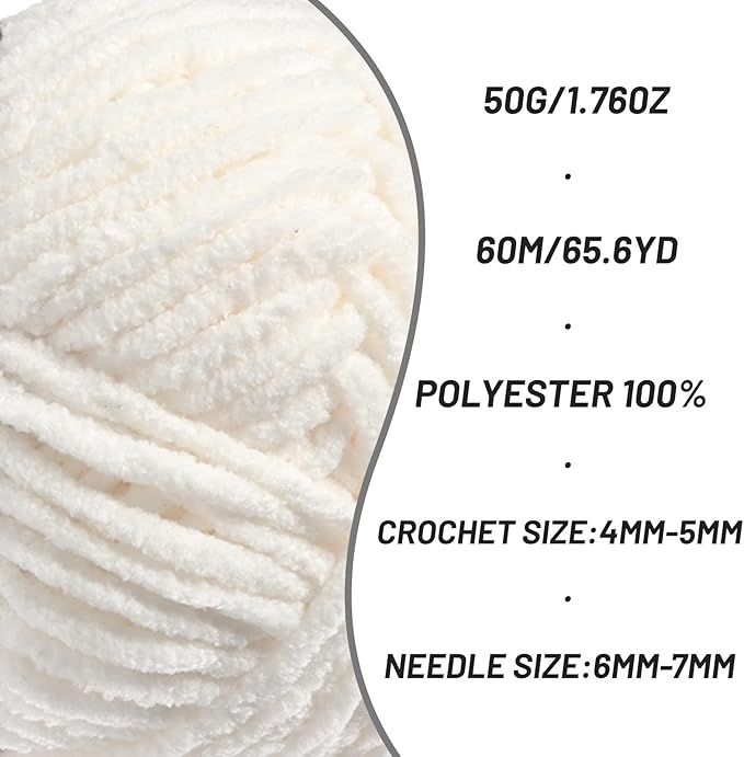 2 Pack Fluffy Velvet Yarn for Crocheting，Baby Blanket Yarn for Crocheting Soft，100g(131yds) Amigurumi Yarns，Plush Chenille Crochet Yarns，Puzzle Yarn for Crochet Weaving Craft(2 White)