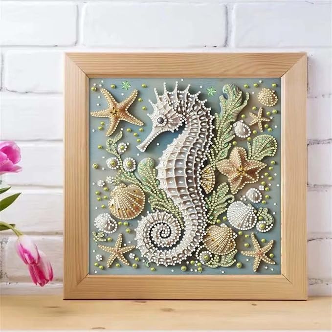 ZQEATRY 5D Special Shape Diamond Art Kits for Adults,Animal Seahorse Diamond Painting Kits for Beginners,DIY Gem Art Crystal Rhinestones Painting Kits for Home Wall Decor 12×12inch