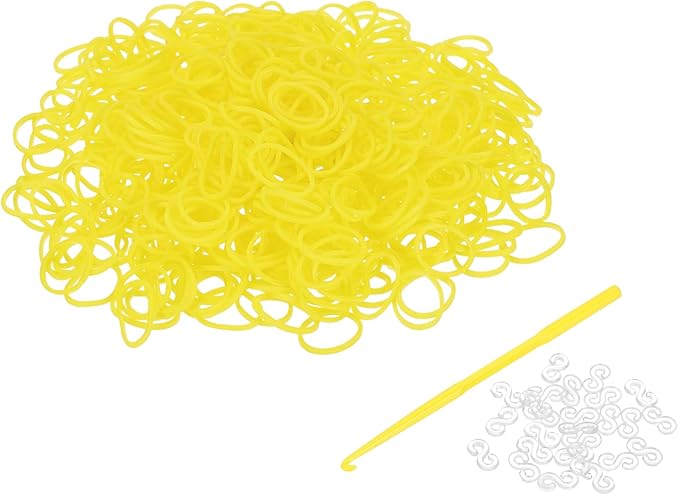 uxcell 600Pcs Loom Rubber Band, Bracelet Making Refill Kit Elastic Loom Band with 25Pcs S-Clips and 1Pcs Crochet Hooks for Weaving DIY Handcrafts, Yellow