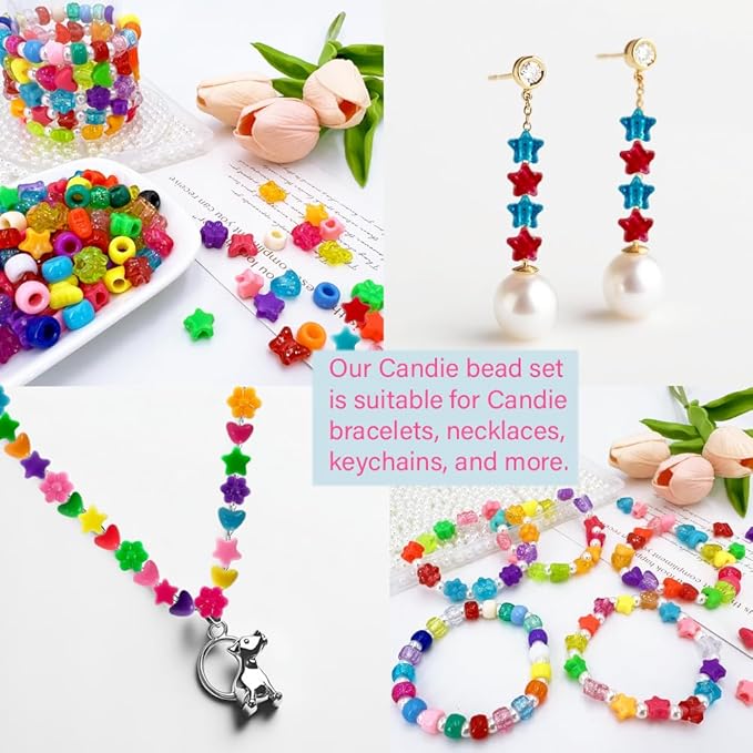 MIIIM 500 Pcs Glitter Heart Pony Beads Shapes for Friendship Bracelet, Large Hole Kandi Beads for Hair Braids, Jewelry Making (Multi-Glitter)