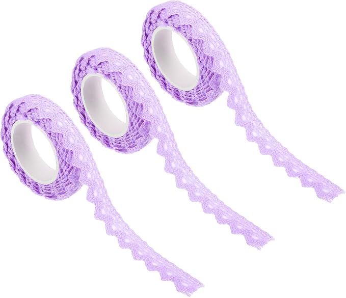 PATIKIL 0.6" Wide 2 Yards Self-Adhesive Lace Tape Lace Ribbon, 3 Pack Cotton Washi Trim Stickers Masking for Craft Scrapbooking DIY Card Making, Purple