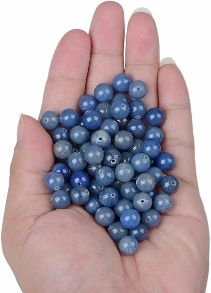 bymitel 140pcs natural crystal beads stone gemstone round energy healing loose beads with stretch cord for jewelry making bracelets anklets (blue aventurine, 8mm 140pcs)
