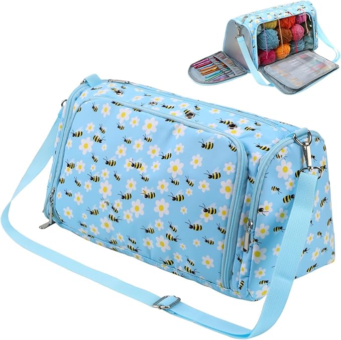 Yarn Bag with Holes for Crochet, Traveling Yarn Storage Organizer Crochet Bag and Tote for Crochet Supplies, Store Huge Amount of Stuff, Carry-on Carrier Bag Case Gifts for People Who Crochet