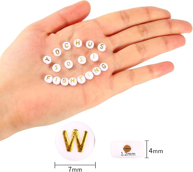 Yochus 1000pcs White Round Acrylic Alphabet Beads 4x7mm Gold Letter A-Z Beads for Jewelry Making and DIY Bracelets, Necklaces, Key Chains