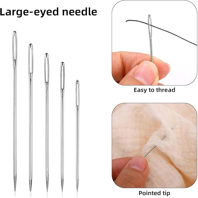 30pcs Large Eye Sewing Needles Kit, Stainless Steel Large Eye Embroidery Needles with Case and 4 Thimbles for Crochet Darning Yarn Knitting and Embroidery Projects