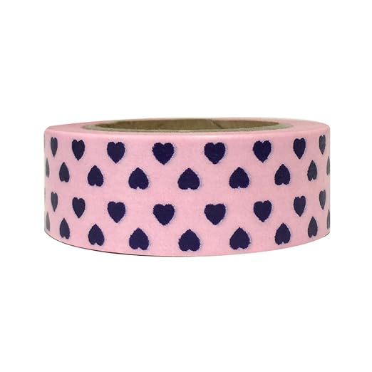 Wrapables Colorful Washi Masking Tape, Purple Hearts on Pink