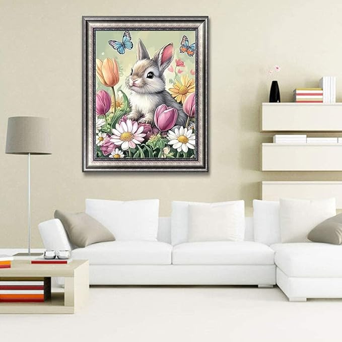 KTHOFCY 5D DIY Diamond Painting Kits for Adults, Rabbit Butterfly Flower Full Drill Embroidery Cross Stitch Crystal Rhinestone Paintings Pictures Arts Wall Decor Painting Dots Kits 11.8X15.7 inch