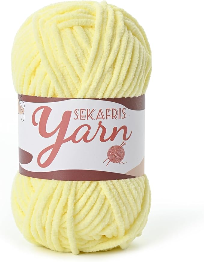 Luffy Velvet Yarn for Crocheting，Baby Blanket Yarn for Crocheting Soft，50g(65.6yds) Amigurumi Yarns，Plush Chenille Crochet Yarns，Puzzle Yarn for Crochet Weaving Craft(Lemon Yellow)