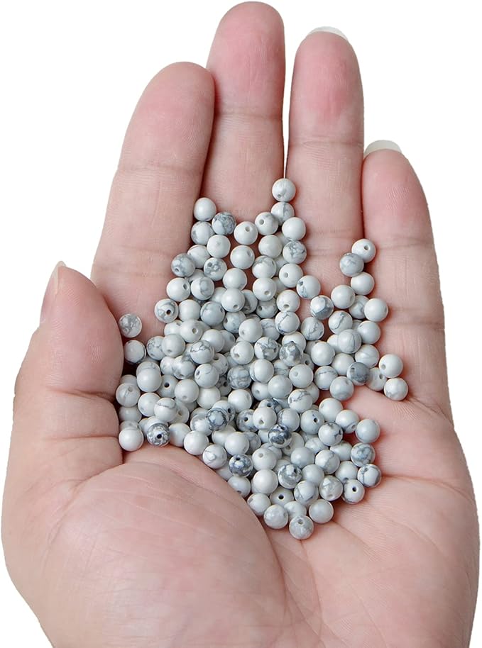 bymitel 4mm natural howlite round beads gemstones genuine with 210pcs diy jewelry making unisex (4mm 210pcs, howlite)