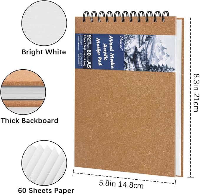 8.3" x 5.8" Hardcover Sketchbook, Top Spiral Bound Art Journal Sketchbook, 60 Sheets 92LB/150 GSM Acid-Free Drawing Bright White Mixed Media Paper for Adults Beginners Artists.Orange Yellow
