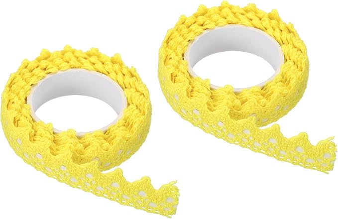 PATIKIL Lace Ribbon Self-Adhesive Lace Tape, 2 Rolls Cotton Masking Sticker for Detailing Accent Wall Decor Art, Yellow