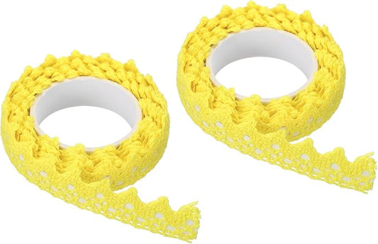 PATIKIL Lace Ribbon Self-Adhesive Lace Tape, 2 Rolls Cotton Masking Sticker for Detailing Accent Wall Decor Art, Yellow
