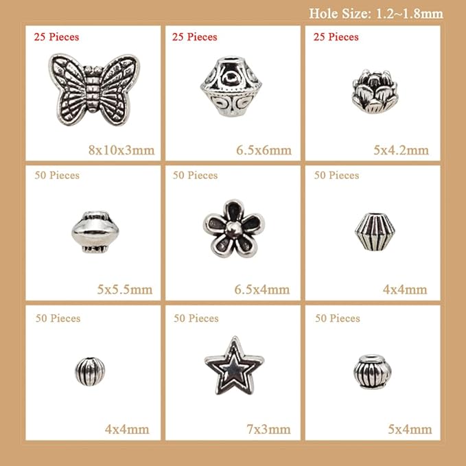 INSPIRELLE 450 Pieces Metal Alloy Spacer Beads Antique Silver Flower Butterfly Star Shaped Loose Beads for Jewelry Making and Crafting