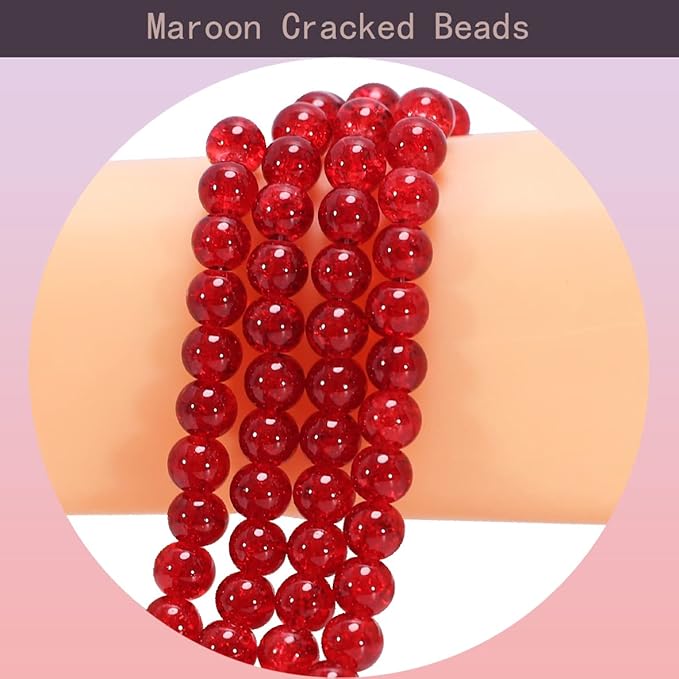 450pcs Maroon Crackle Glass Beads Handcrafted Round Lampwork Smooth Loose Beads for Bracelet & DIY Jewelry Making 8mm