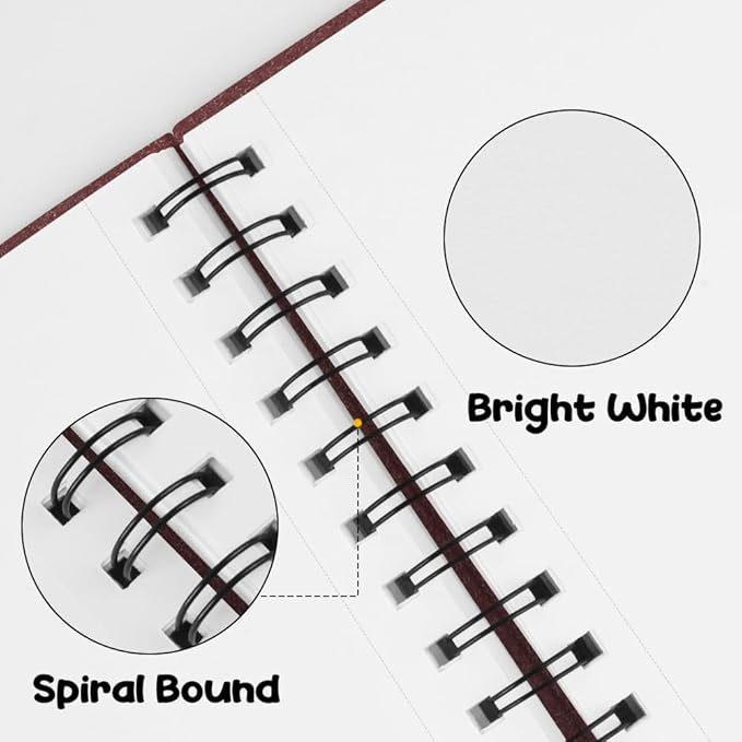 5.8x8.3in Sketch Book, 60Sheets Spiral Bound Notebooks, Bright White 92lbs/150gsm Acid-Free Drawing Paper for Painting,Sketching, Professional Sketch Pad for Artists, Beginners. BW-Wine Red