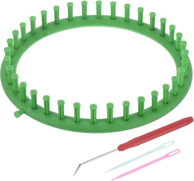 PATIKIL 36 Hooks Round Knitting Loom Machines Kit, 24cm OD Darning Weave Tool with Accessories for Scarf Sweater Shawl Blankets Mending Weaving Stitching, Green