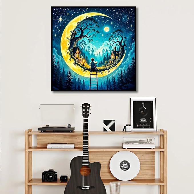 igoodom Diamond Art Kits for Adults, Fantasy Moon Diamond Painting Kit, Full Drill Round Diamond Art Kits, DIY Gem Art and Crafts for Home Wall Decor Gift 14x14inch