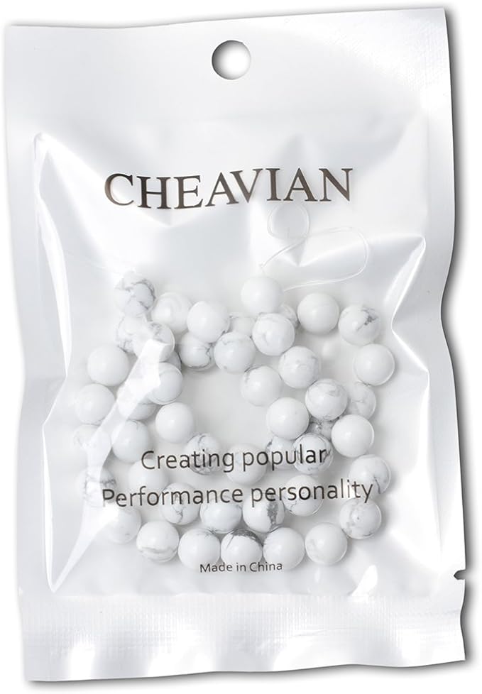 cheavian 8mm 45pcs natural white howlite gemstone round loose stone beads for jewelry making diy crafts design 1 strand 15"