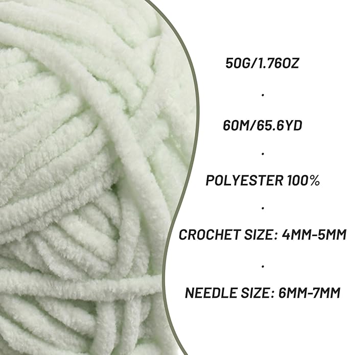 Plush Chenille Chunky Crochet Yarn - Baby Yarn for Crocheting Soft - Velvet Yarns Knitting for Blankets Crafts - Fluffy Amigurumi Yarns 50g / 65.6yd (Fruit Green)