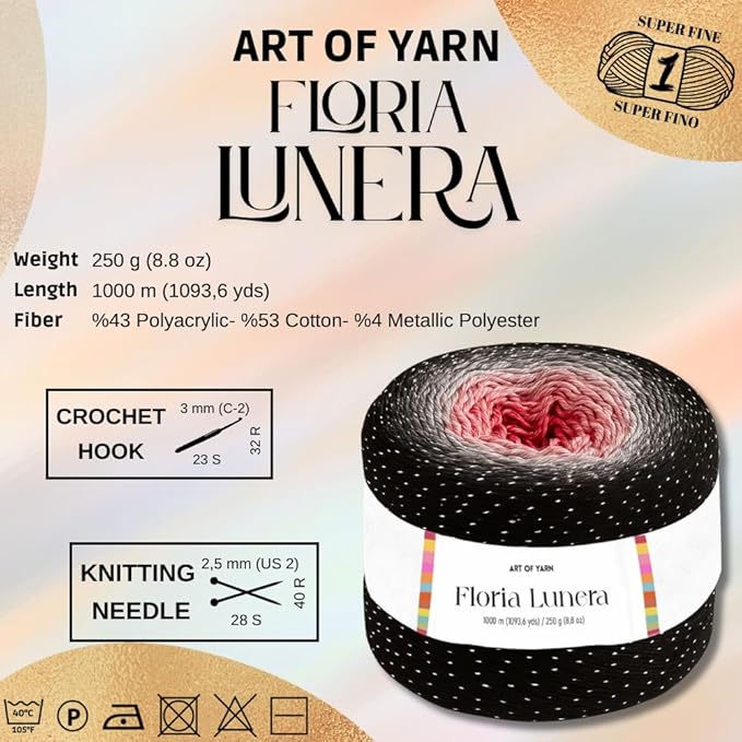 Floria Lunera Cotton Yarn 55% Cotton 45% Acrylic 250g 1093 Yards Multicolor Rainbow Crochet Yarn Handknit Cake Soft Variegated Yarn for Spring Summer Projects Blankets Scarves-93260