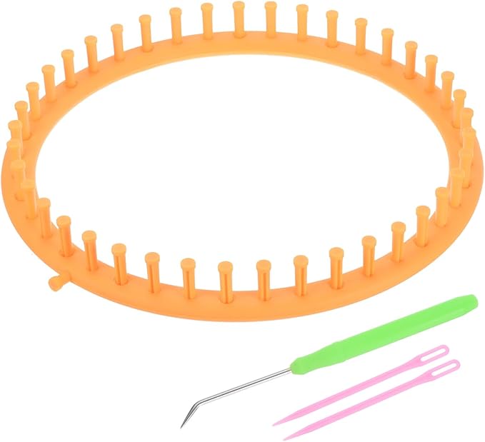 PATIKIL 41 Hooks Round Knitting Loom Machines Kit, 29cm OD Darning Weave Tool with Accessories for Scarf Sweater Shawl Blankets Mending Weaving Stitching, Yellow