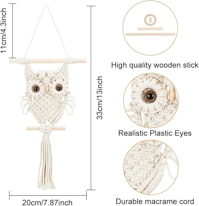 ORIGACH DIY Macrame Owl Wall Hanging Tapestry Kit Handmade Macrame Owl Kit Boho Hand Woven Macrame Wall Hanging Decor for Living Room Bedroom Office