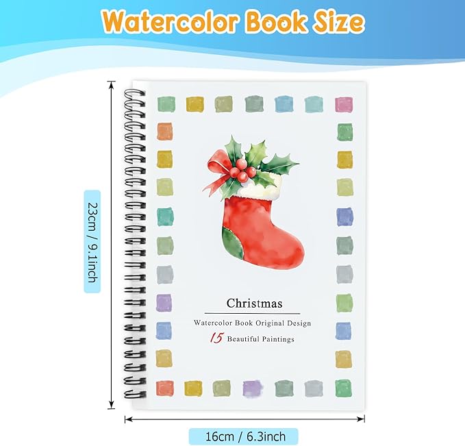 SLWBZ Watercolor Workbooks Coloring Book, Beginner Friendly Painting Kit, Easy Exquisite with Detailed Steps, Creative Exploration Watercolor Book for Adults Teens (Christmas Stockings, Without paint)
