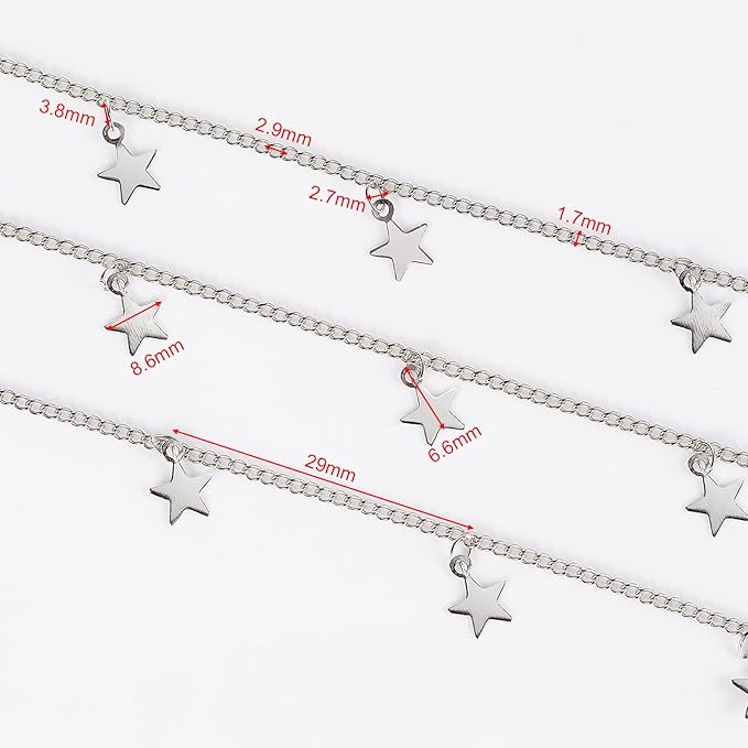 YOUBEIYEE Silver Star Necklace for Women Jewelry DIY Chains Bulk with Open Jump Rings and Lobster Clasps, Cable Link Chain Jewelry Making Supplies