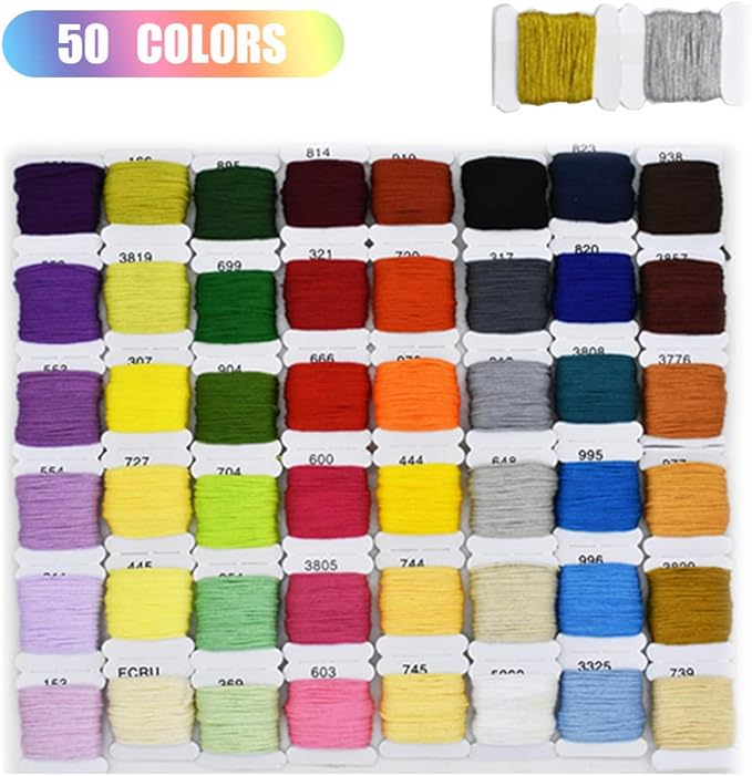 Embroidery Floss Cotton Threads Bracelet String with Organizer Storage Cross Stitch Tools Embroidery Kit for Beginners - Cross Stitch/Friendship Bracelets/Tassels/Crafts (50 Colors)