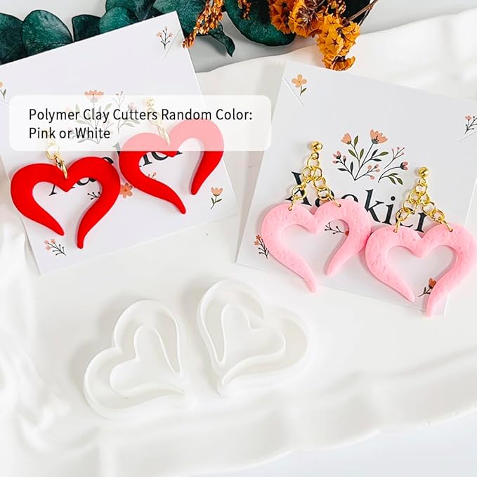 Xaekicr Heart Polymer Clay Cutters for Earrings–2Pcs Clay Cutters for Polymer Clay Jewelry Making – Love Shape Clay Tools, Clay Molds for DIY Crafts