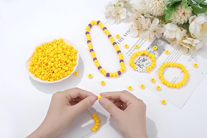 1000Pcs Orange Pony Beads 6x9mm Perler Bulk Crafts Bead for Keychain Bracelets, Plastic Beads Kit, Kandi Kit Hair Bead for Braids Necklace Jewelry Making(Orange)