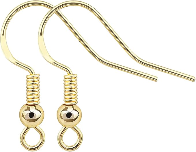 beadnova fish hook earring hooks 4pcs 14k gold filled earring findings with backs for ear wire supplies ear posts making diy (4pcs earwires and 4 pcs backs)